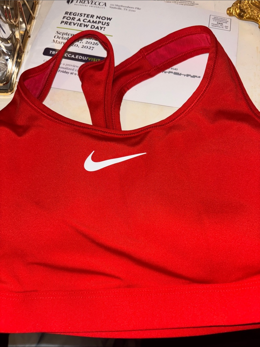 Nike Red Racerback Sports Bra with White Swoosh
